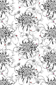  Monochrome floral wallpaper with red ladybirds 