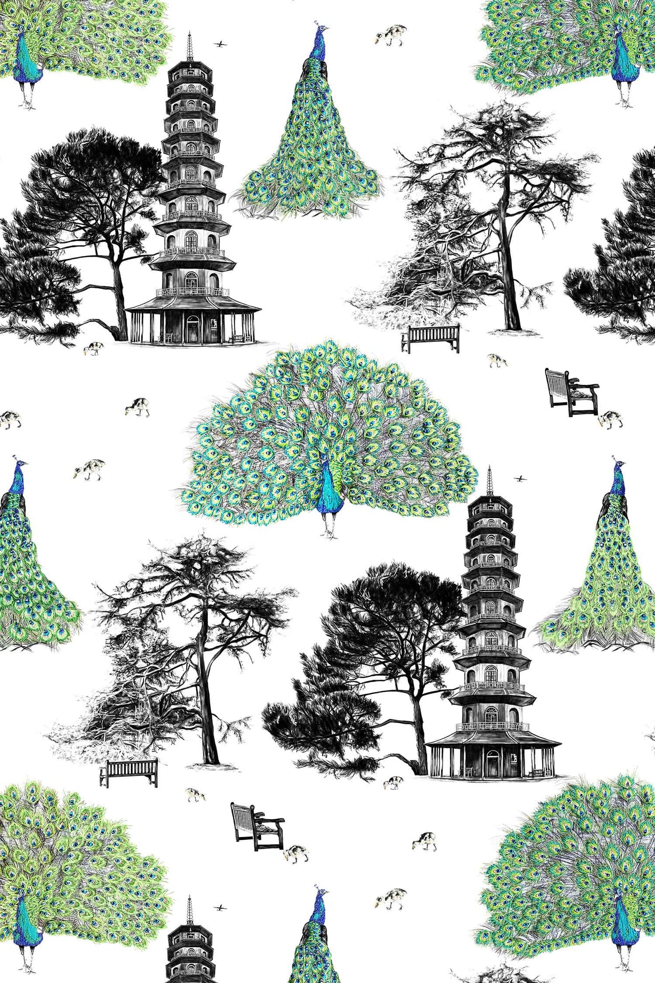 Green kew peacocks wallpaper.