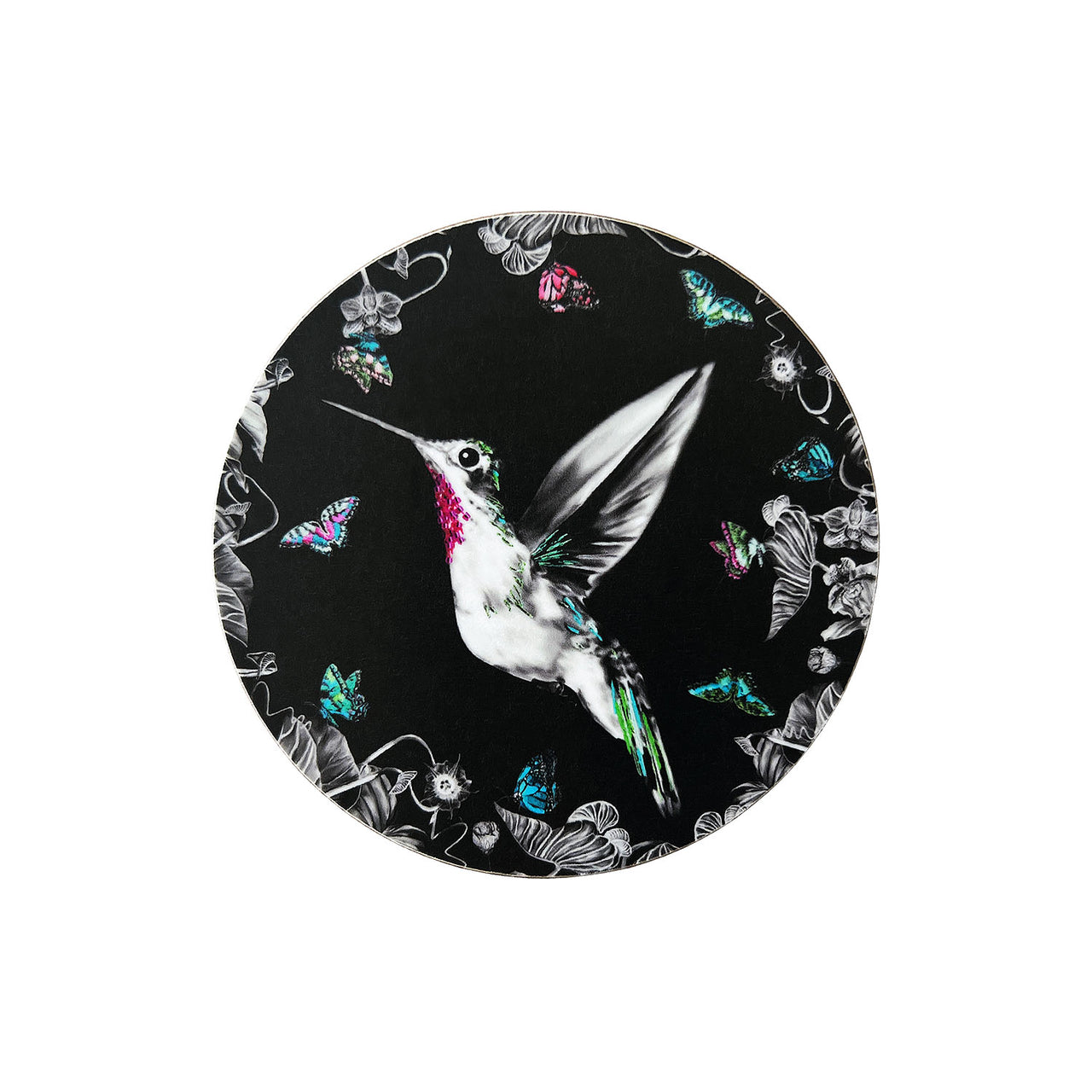 Black hummingbird coaster