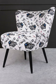 cocktail chair with multi hummingbirds fabric