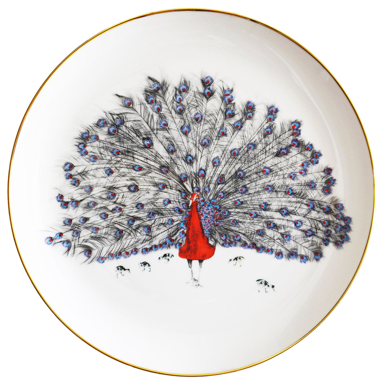 Peacock Bone Chine Plate with gilded gold rim