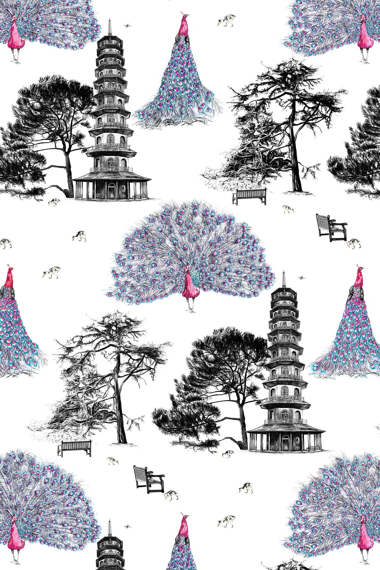 Pink kew peacocks wallpaper.