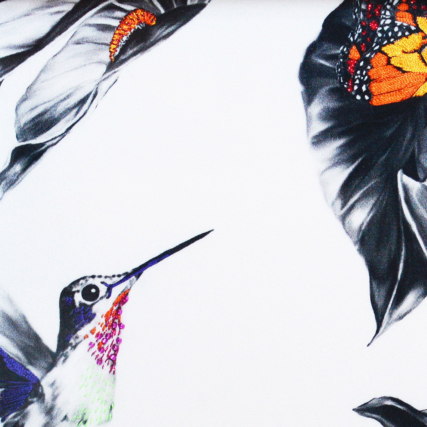 Hand Embroidered Hummingbird Artwork close up