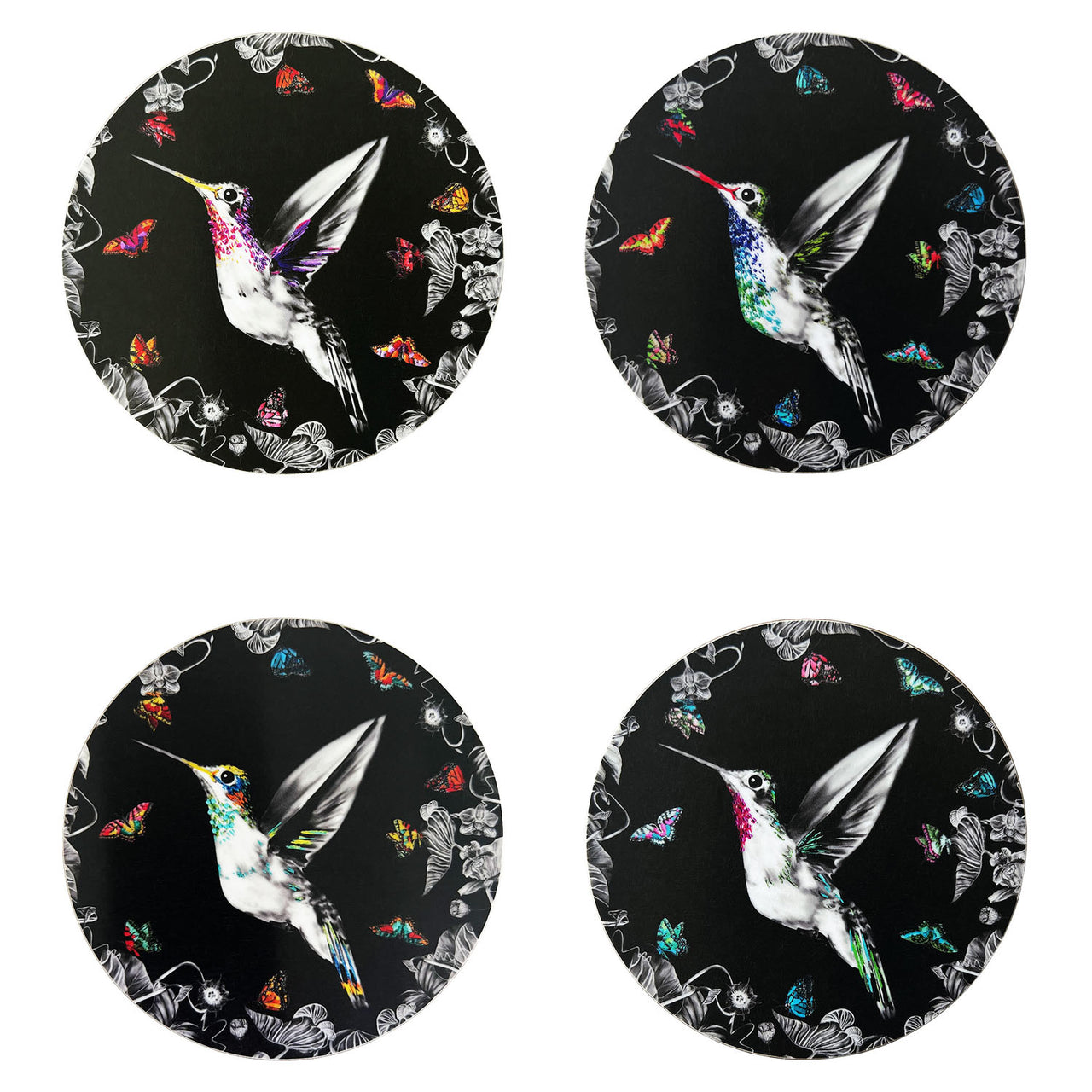 Hummingbird Coasters Black - Set of 4