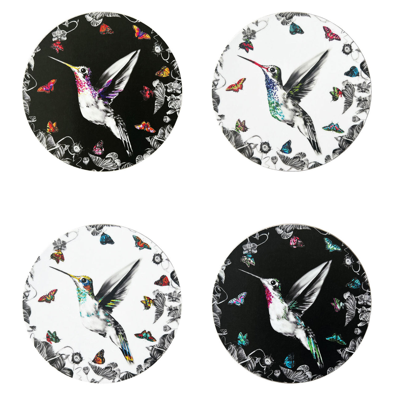Set of 4 black and white coasters