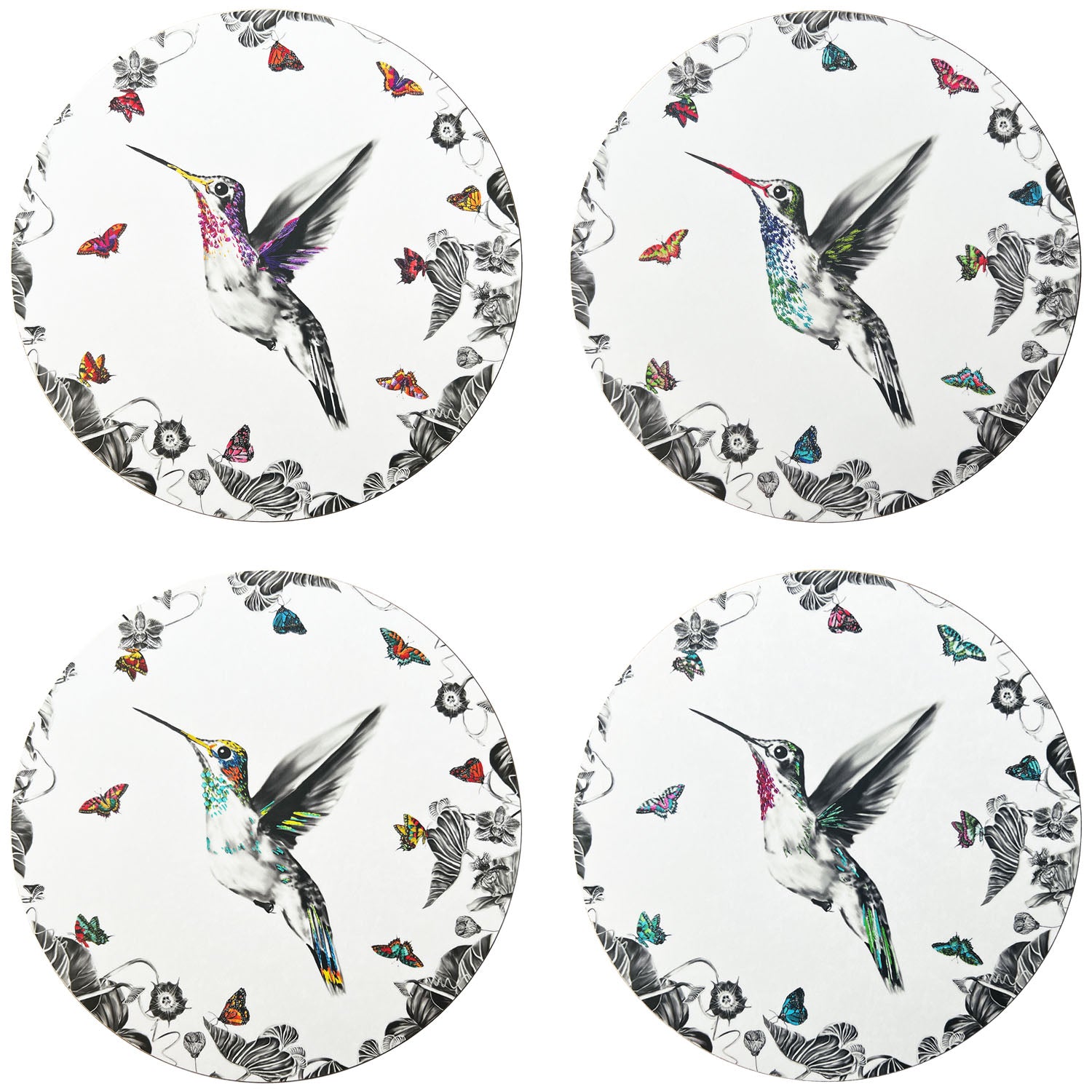 Set of 4 white hummingbird placemats