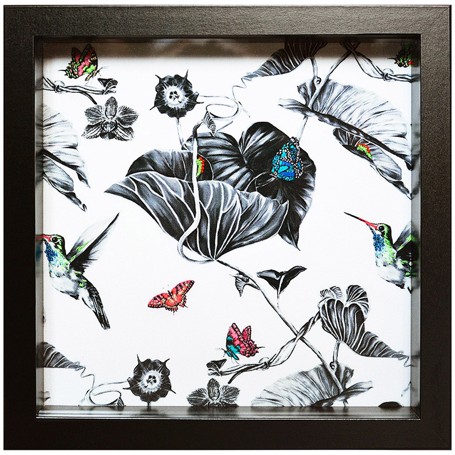 Small multi hummingbird hand embroidery artwork 